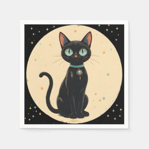 Futuristiska Black Cat Måne Pappersservett