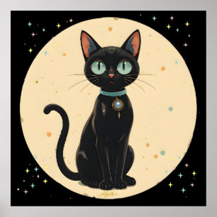 Futuristiska Black Cat Måne Poster