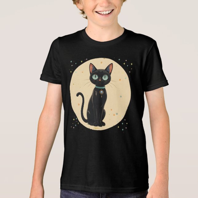Futuristiska Black Cat Måne T Shirt (Framsida)