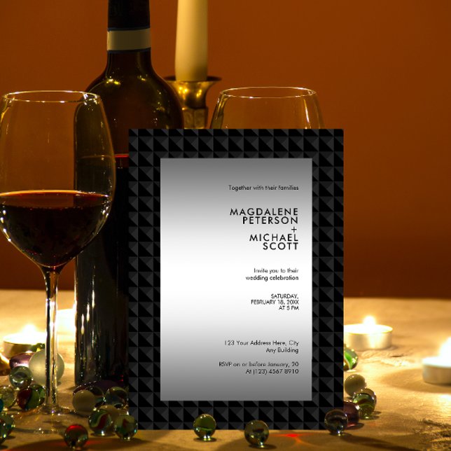 Futuristiska Black Polygon Shape Mönster Bröllop Inbjudningar (Skapare uppladdad)