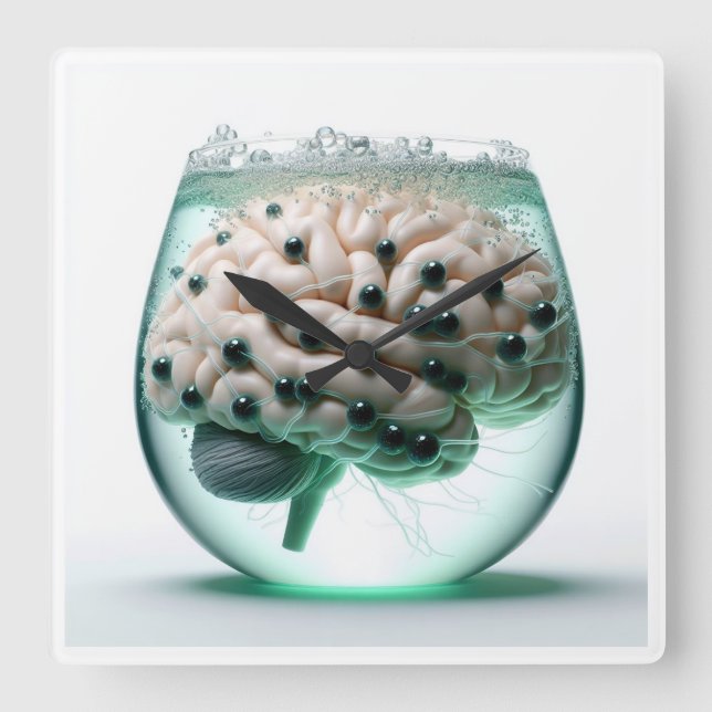 Futuristiska Broin in Glass Wall Clock Fyrkantig Klocka (Framsida)