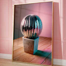 Futuristiska Cactus Wall Art, Disco Boll Wall Poster