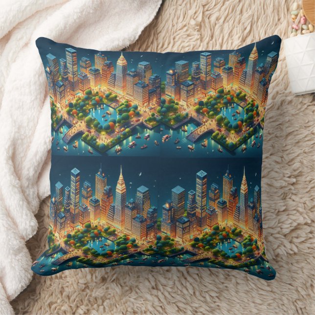 Futuristiska Central Park Night Dekorativ kudde De (Filt)