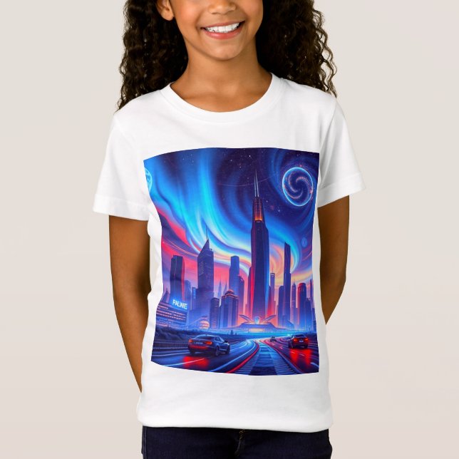 Futuristiska City Girls' T-Shirt (Framsida)