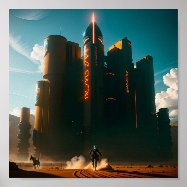 Futuristiska City i öknen Poster (Framsidan)