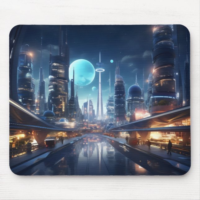 Futuristiska City på natten Musmatta (Framsidan)
