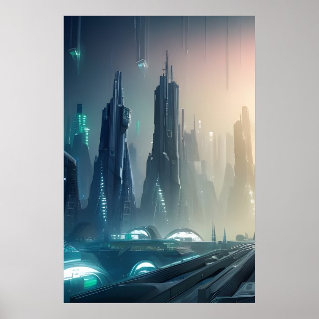 Futuristiska City Poster med Digital Art #010 (Framsidan)