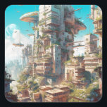 Futuristiska City Science fiction Art Fyrkantigt Klistermärke<br><div class="desc">Fantasy Art products by The Lunarium.</div>