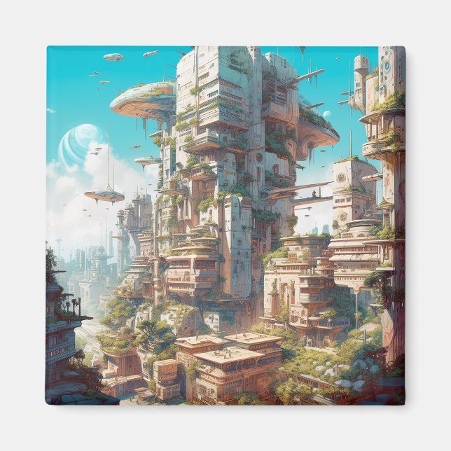 Futuristiska City Science fiction Art Magnet (Framsidan)