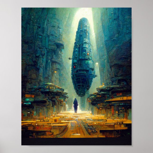 Futuristiska City Science fiction Art Poster (Framsidan)