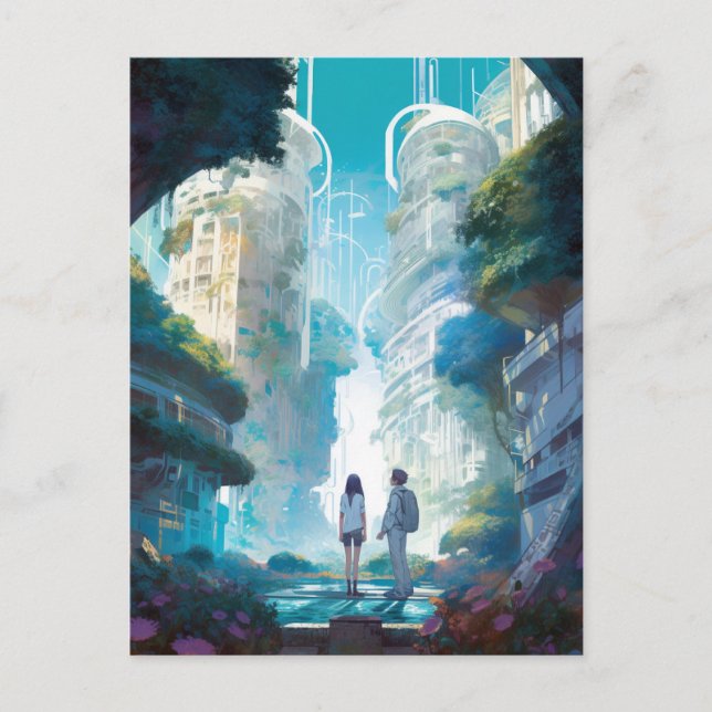 Futuristiska City Science fiction Art Vykort (Framsida)
