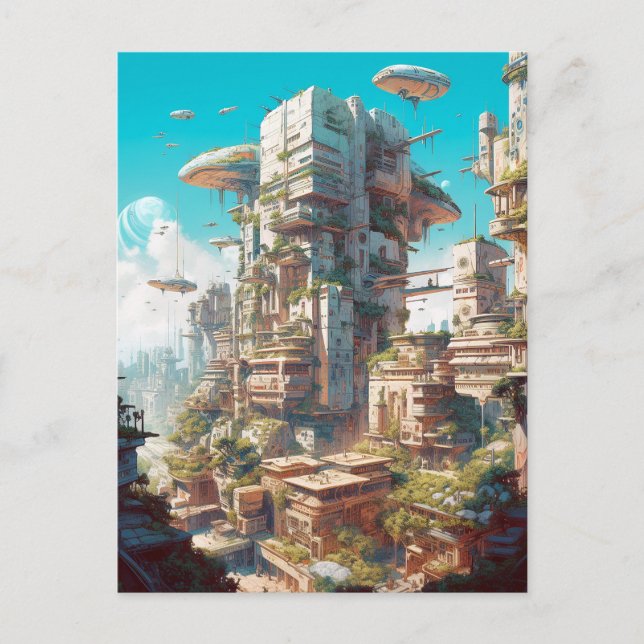 Futuristiska City Science fiction Art Vykort (Framsida)