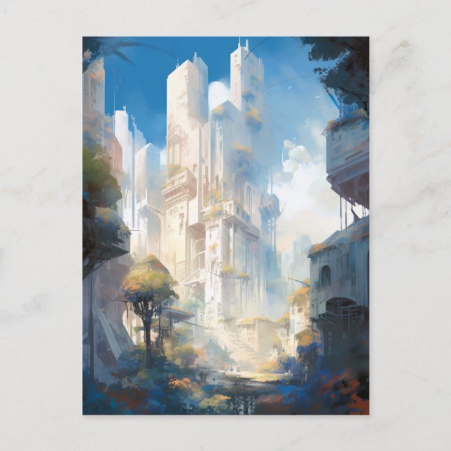 Futuristiska City Science fiction Art Vykort (Framsida)