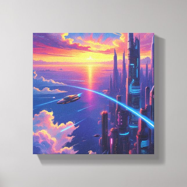 Futuristiska Cityscape Canvastryck (Framsida)