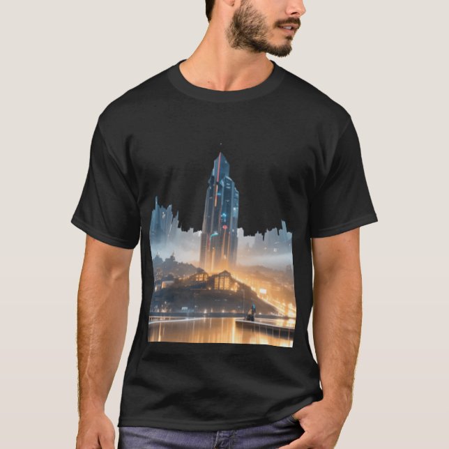 Futuristiska Cityscape T Shirt (Framsida)