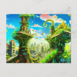 Futuristiska Colorful Plant City, AI Generated Art Vykort