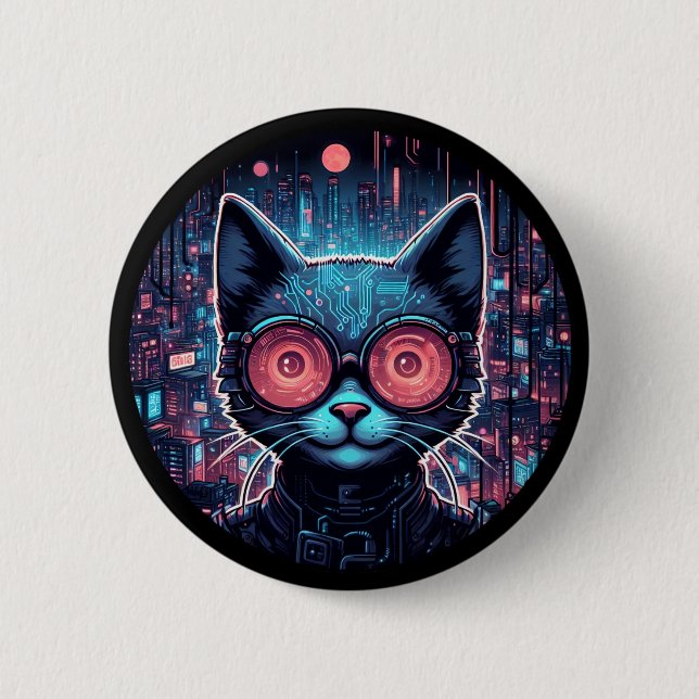 Futuristiska Cyber Cat Knapp (Framsida)