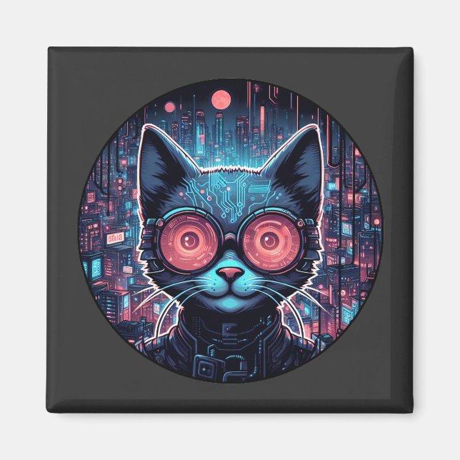 Futuristiska Cyber Cat Magnet (Framsidan)
