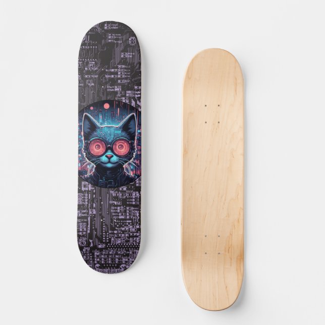 Futuristiska Cyber Cat Mini Skateboard Bräda 18,5 Cm (Framsida)