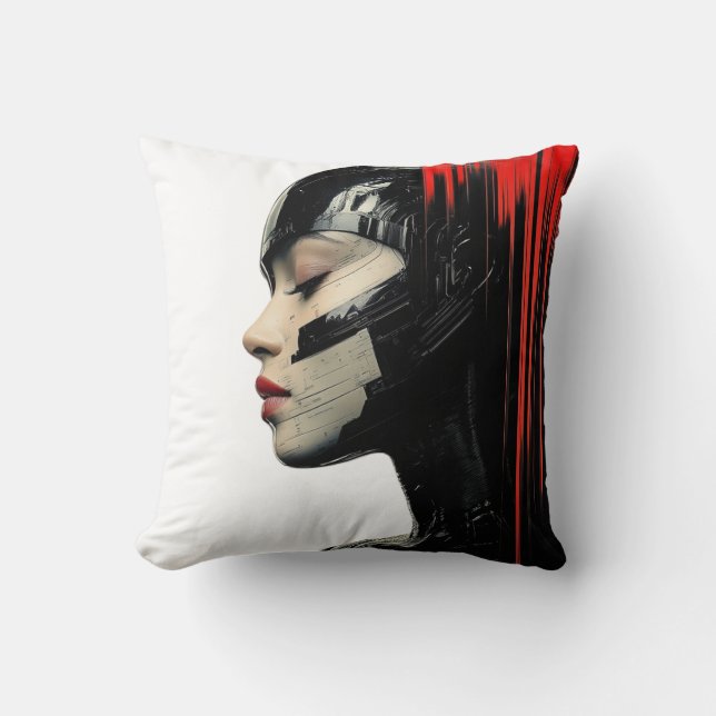 Futuristiska Cyber Woman - Sci-Fi Art Dekorativ ku Kudde (Framsida)