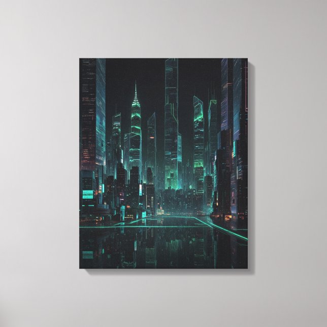 Futuristiska Cybernetic Cityscape Canvastryck (Framsida)