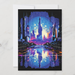 Futuristiska Cyberpunk City Skyline Julkort