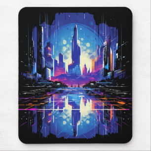 Futuristiska Cyberpunk City Skyline Musmatta