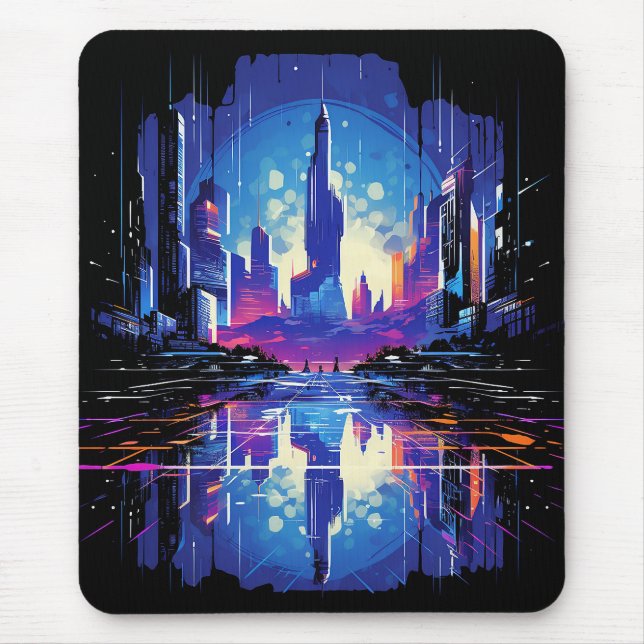 Futuristiska Cyberpunk City Skyline Musmatta (Framsidan)