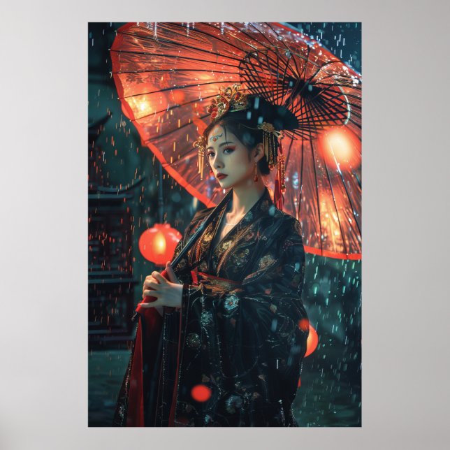 Futuristiska Cyberpunk Cityscape Poster med kinesi (Framsidan)