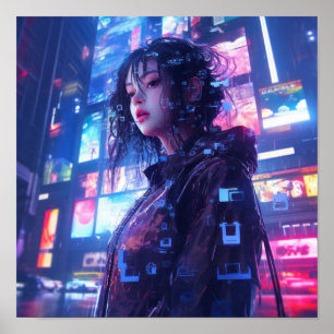 Futuristiska Cyberpunk Glitched Hologram Poster   