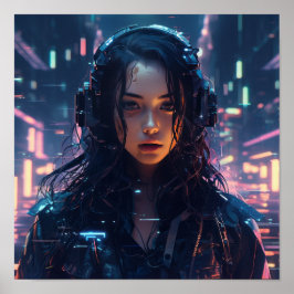 Futuristiska Cyberpunk Glitched Hologram Poster - 