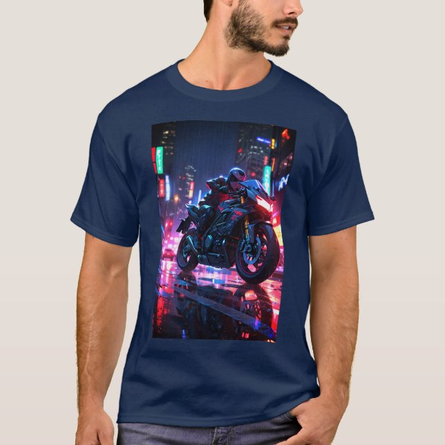 Futuristiska Cyberpunk Motorcycle Rider T Shirt (Framsida)