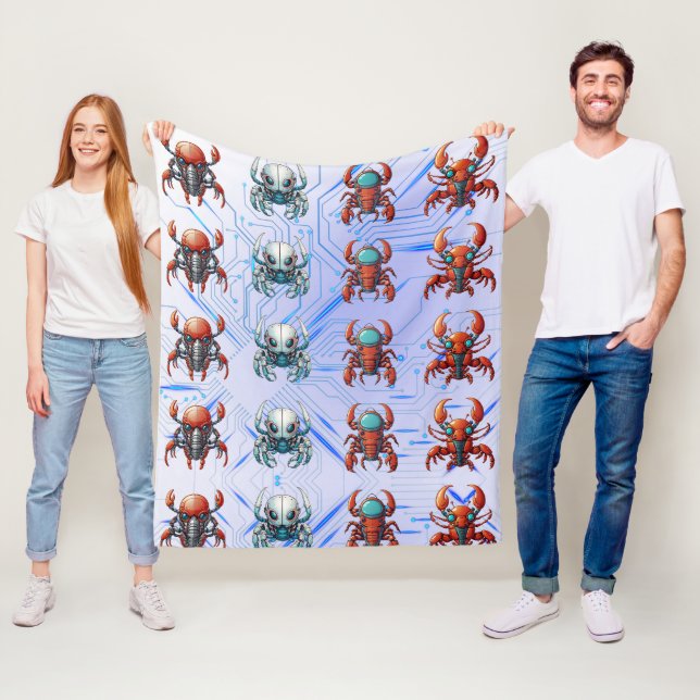 Futuristiska Cyborg Lobster Mönster Fleecefilt (På plats)