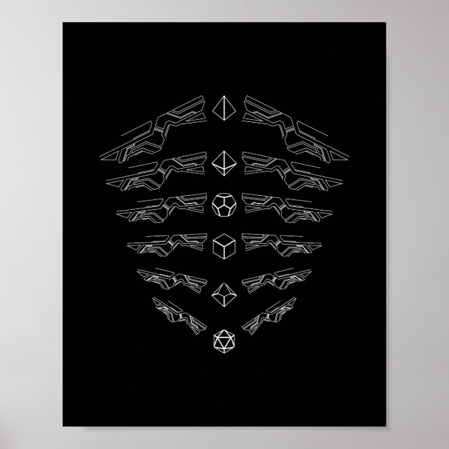 Futuristiska Dice Set Minimalist D20 Dice Poster (Framsidan)