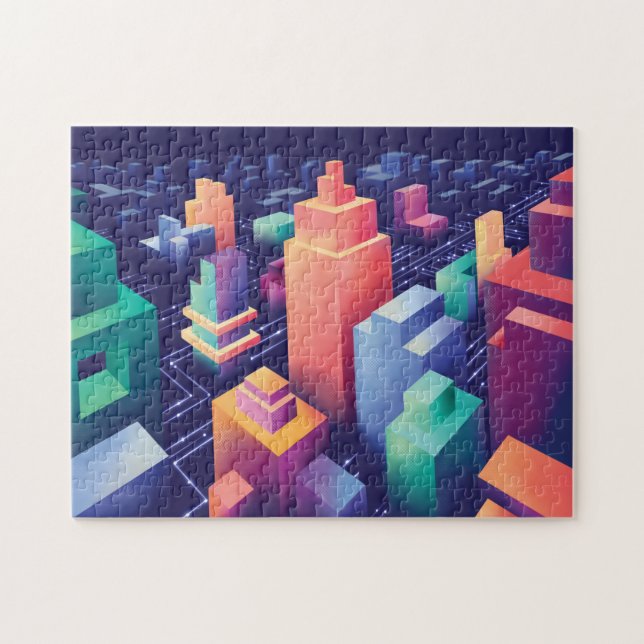 Futuristiska Digital Isometric Urban Cityscape Pussel (Horisontell)