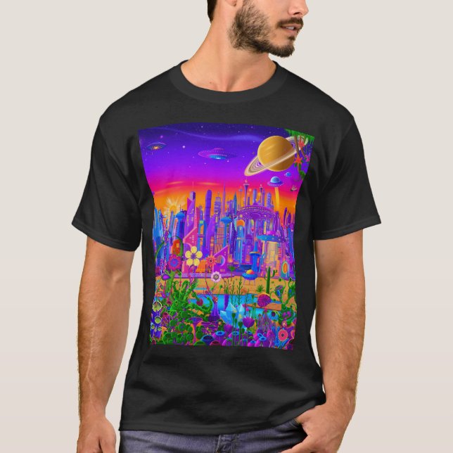 Futuristiska Dream City Graphic T Shirt (Framsida)