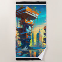 Futuristiska Dystopian City, AI-genererad målning