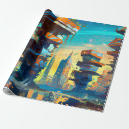 Futuristiska Dystopian City, AI-genererad målning Presentpapper