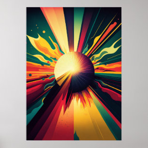 Futuristiska Earth and Sol Line Art Retro 1 Poster