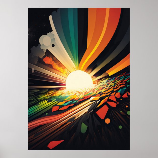 Futuristiska Earth and Sol Line Art Retro 5 Poster (Framsidan)