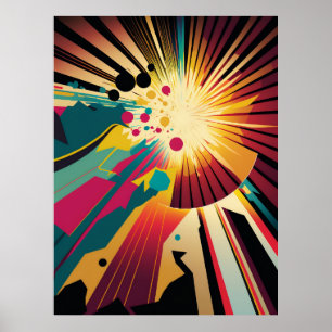Futuristiska Earth and Sol Line Art Retro Wall Art Poster