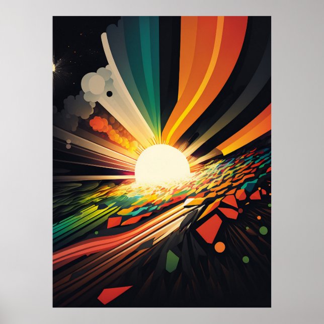 Futuristiska Earth and Sol Line Art Retro Wall Art Poster (Framsidan)