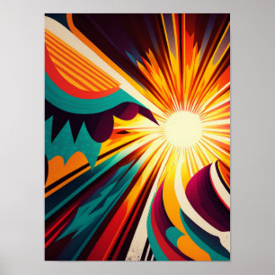 Futuristiska Earth and Sol Line Art Retro Wall Art Poster