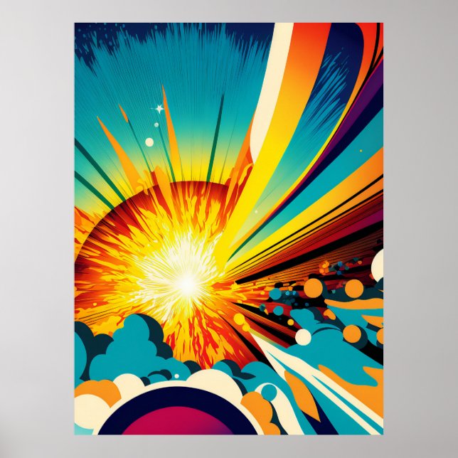 Futuristiska Earth and Sol Line Art Retro Wall Art Poster (Framsidan)