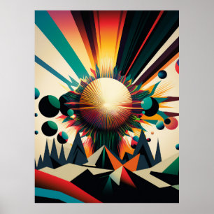 Futuristiska Earth and Sol Line Art Retro Wall Art Poster