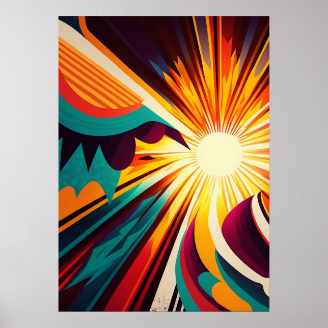 Futuristiska Earth och Sol Line Art Retro 6 Poster (Framsidan)