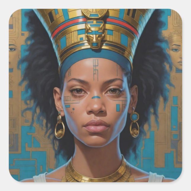 Futuristiska Egyptian Queen Fyrkantigt Klistermärke (Framsida)
