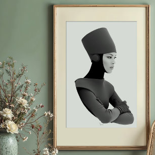 Futuristiska Elegance: Monokrom Royal Porträtt Poster