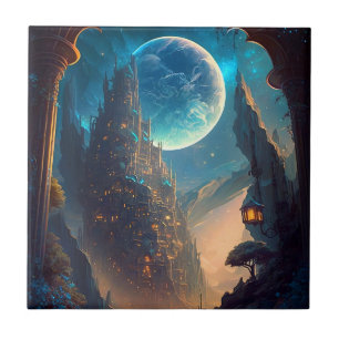 Futuristiska Fantasy Castle liggande Kakelplatta