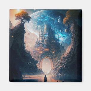 Futuristiska Fantasy Castle liggande magnet